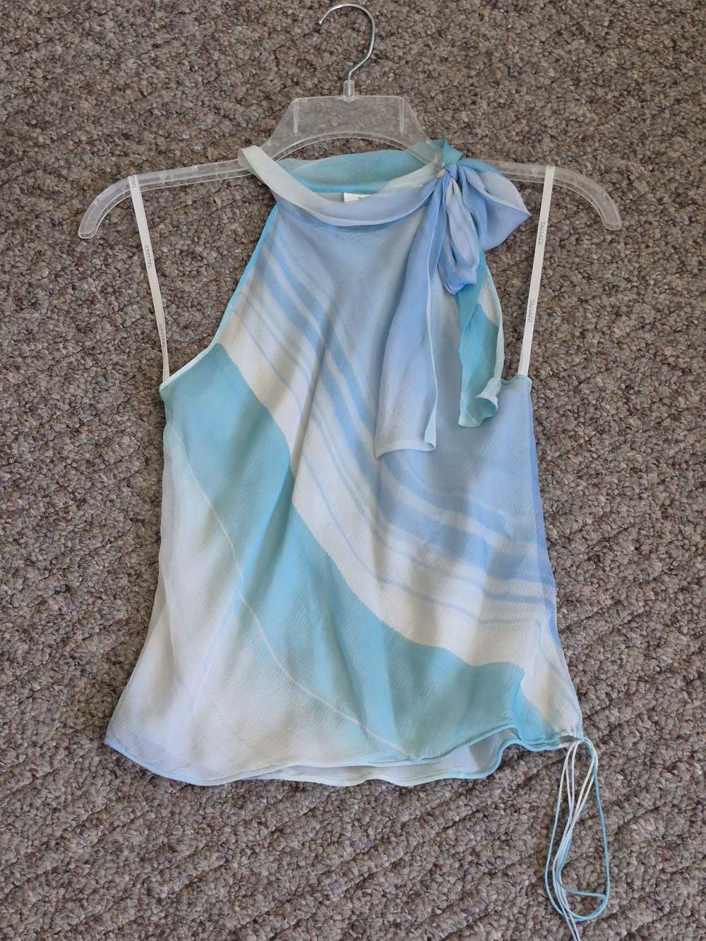 Tahari Blue & White Halter Tie-Neck Blouse